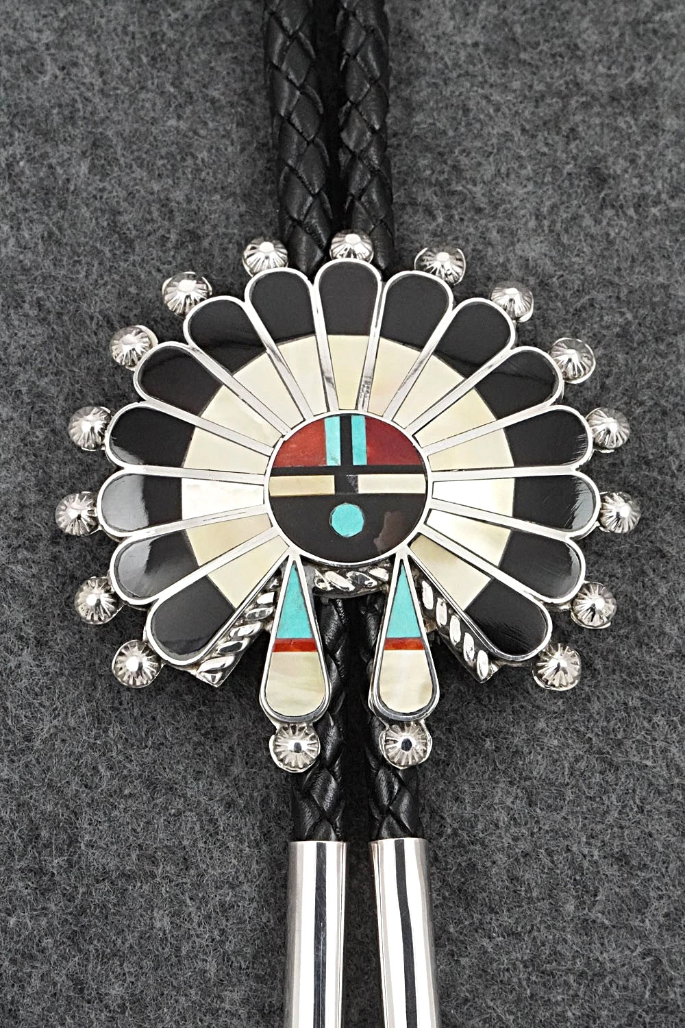 Multi-Stone & Sterling Silver Inlay Bolo Tie - April Unkestine