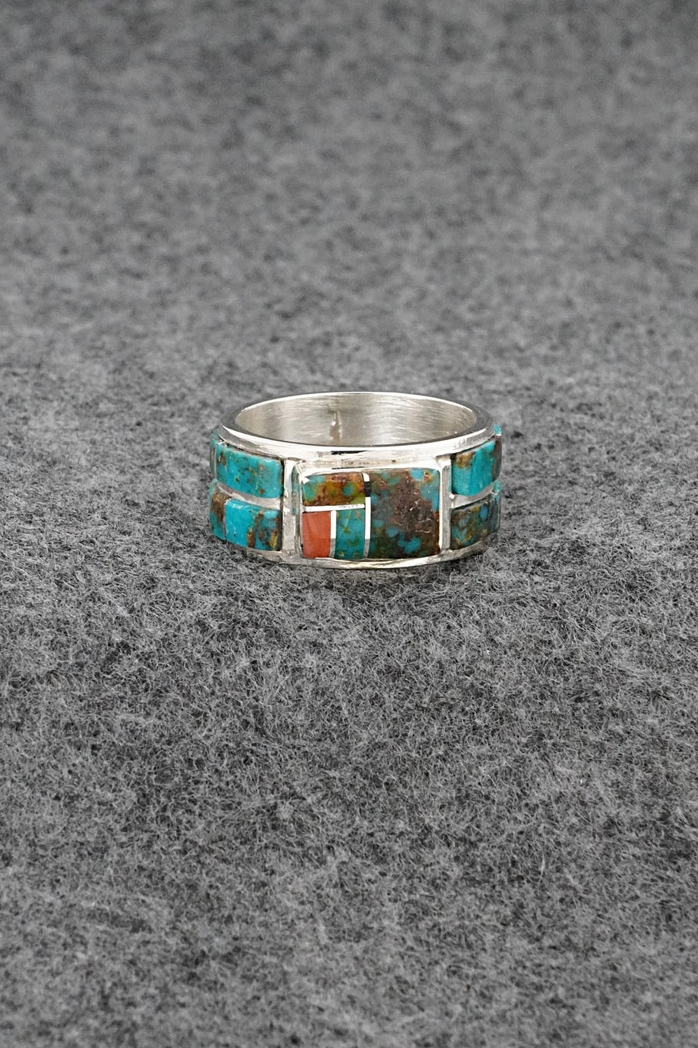 Turquoise, Coral & Sterling Silver Ring - Darlene Noble - Size 11