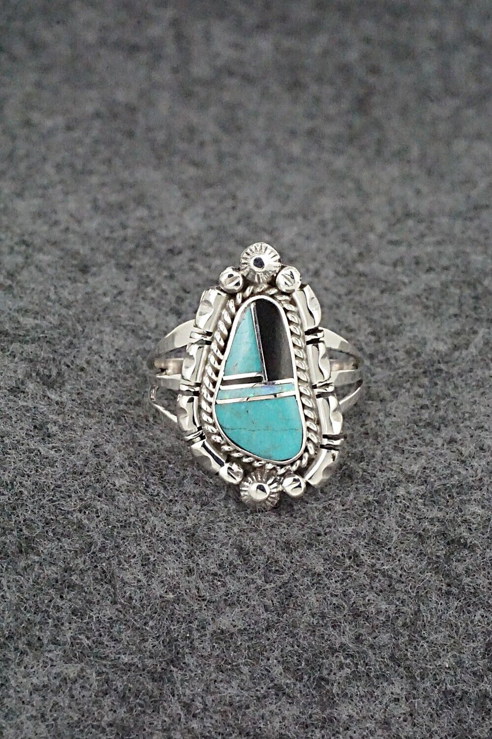 Turquoise, Opalite, Onyx & Sterling Silver Ring - James Manygoats - Size 9