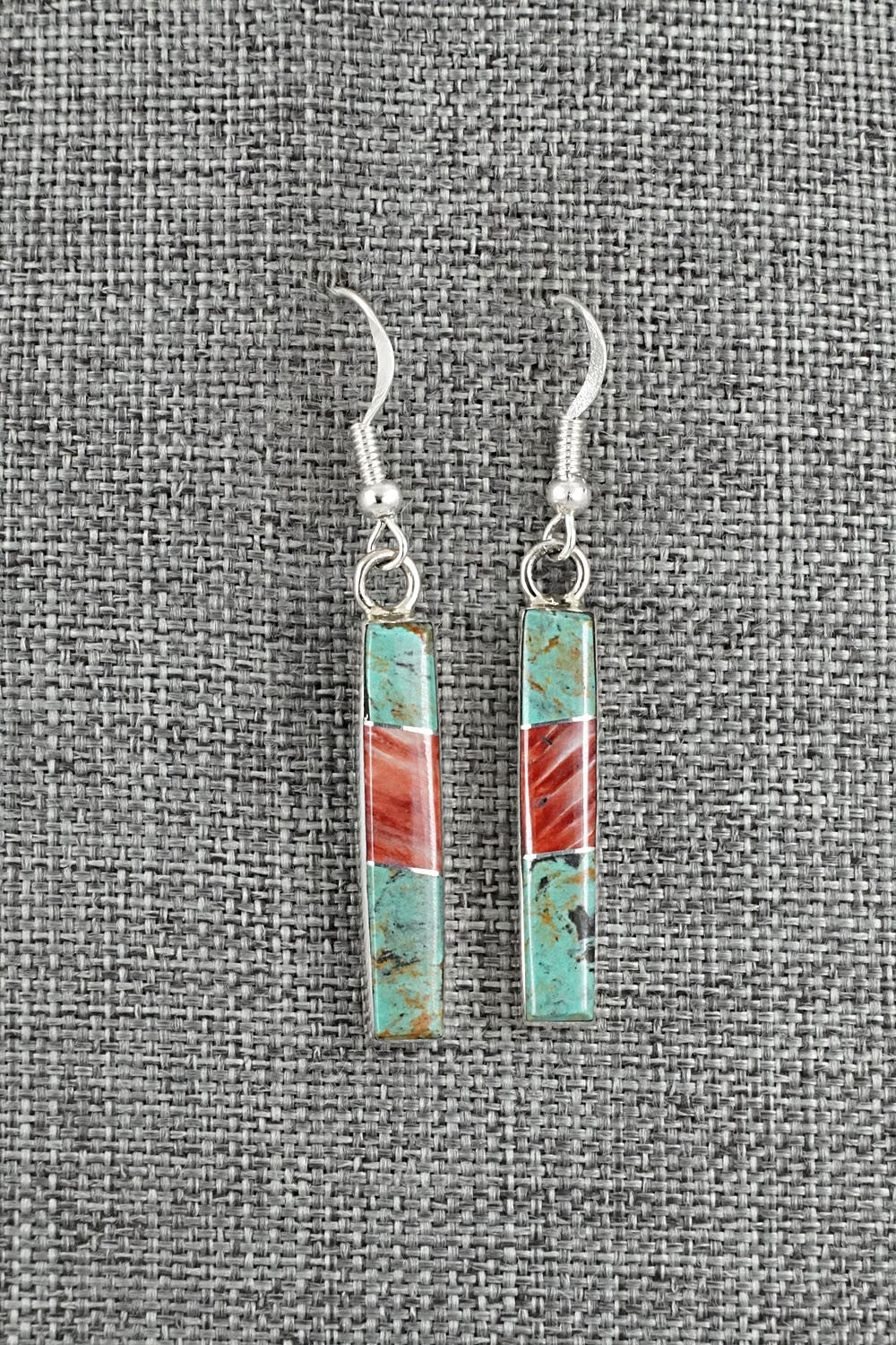 Turquoise, Spiny Oyster & Sterling Silver Earrings - Marilyn Yazzie