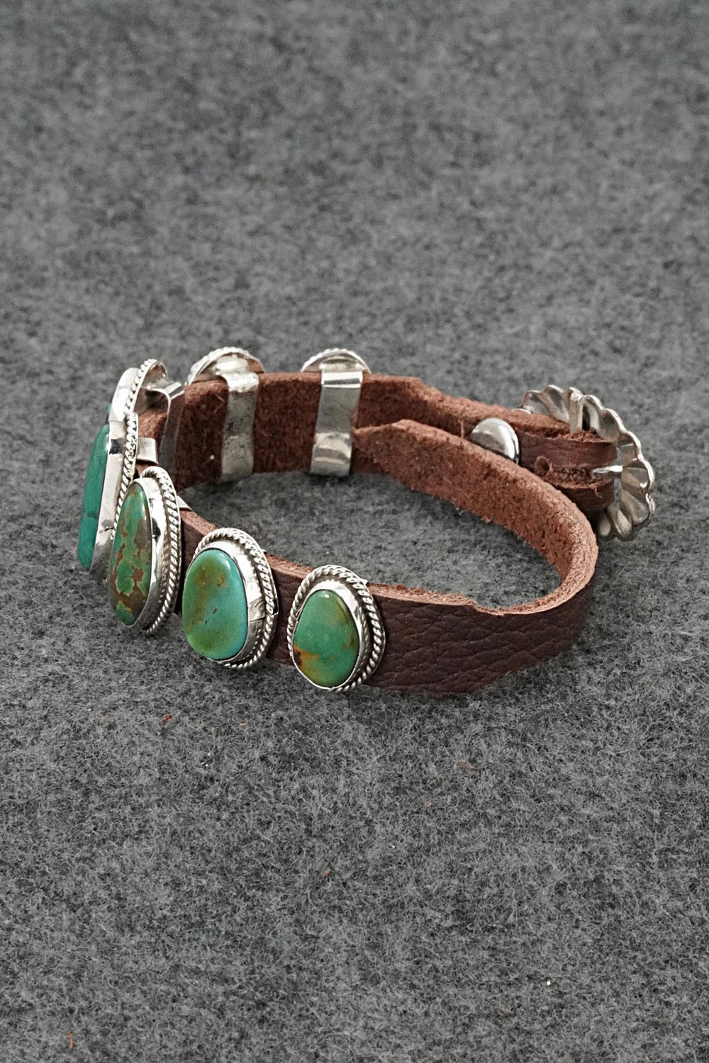 Turquoise, Sterling Silver & Leather Bracelet - Marlene Ramone
