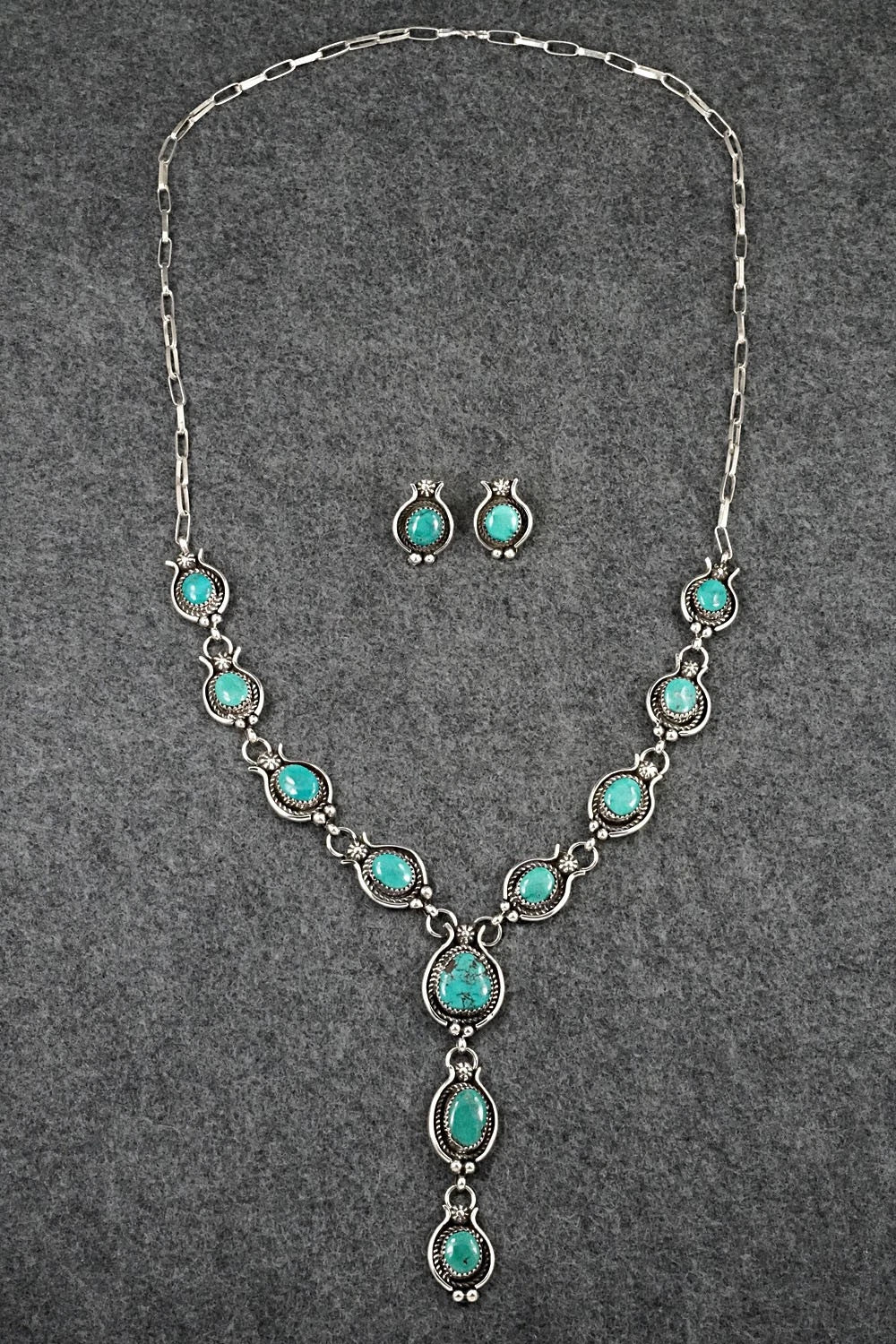 Turquoise & Sterling Silver Necklace and Earrings Set - Phil Nez