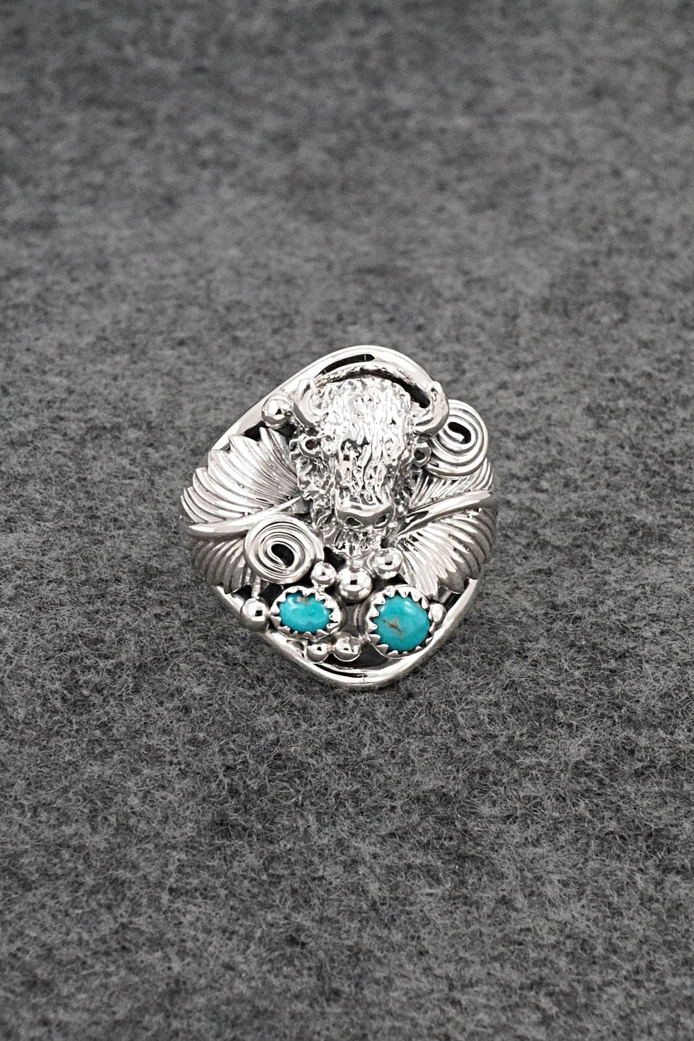 Turquoise & Sterling Silver Ring - Darrell Morgan - Size 13.5