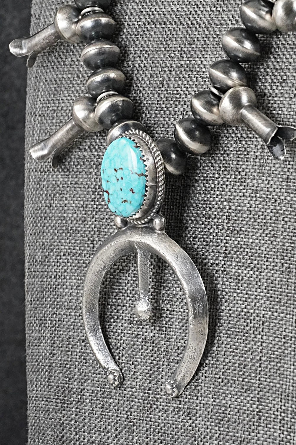 Turquoise & Sterling Silver Navajo Pearl Squash Blossom Necklace - Presley Haley