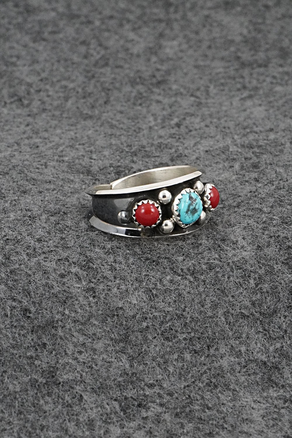 Turquoise, Coral & Sterling Silver Ring - Paul Largo - Size 11.75