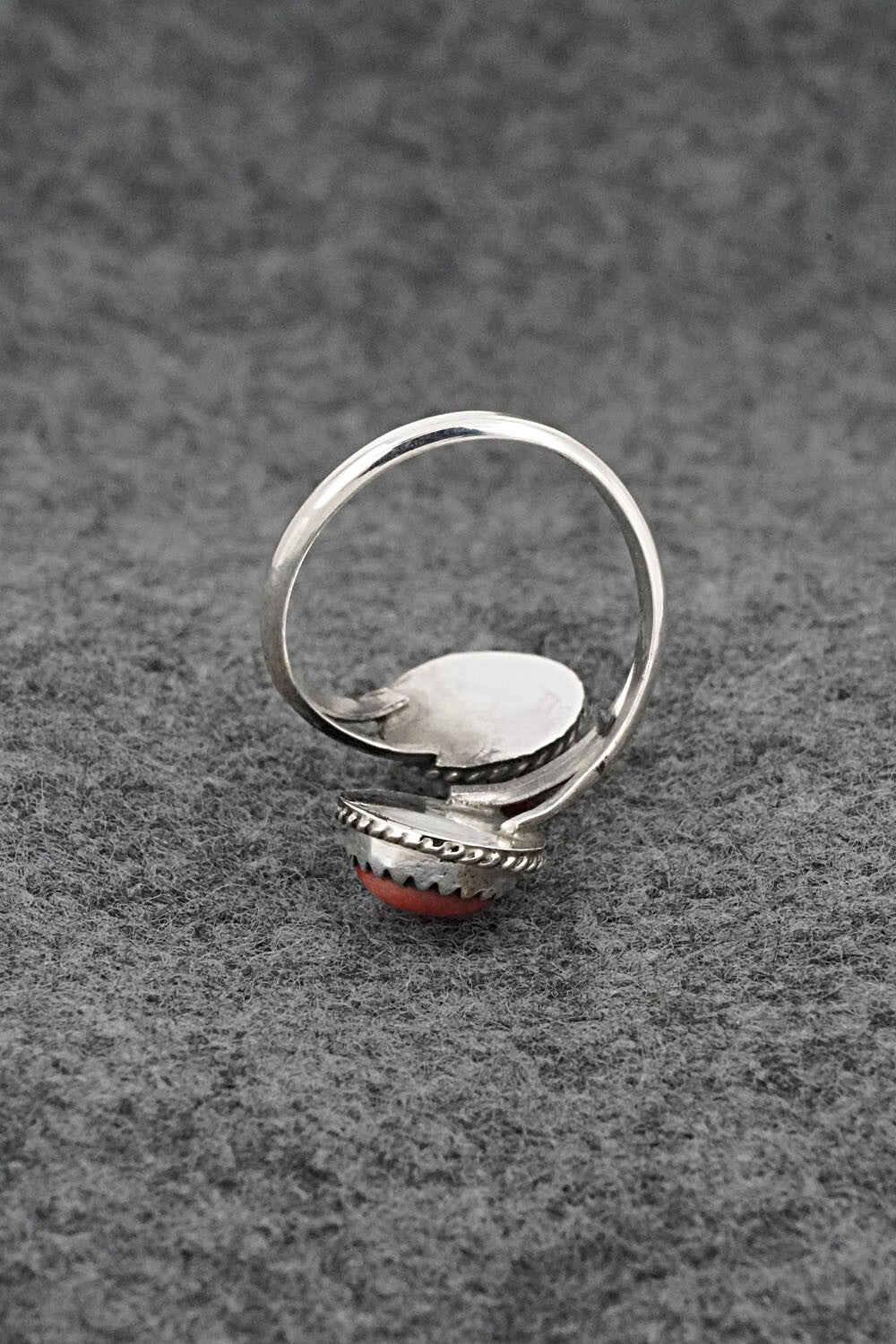 Spiny Oyster & Sterling Silver Ring - Esther White - Size 6.5 Adj.