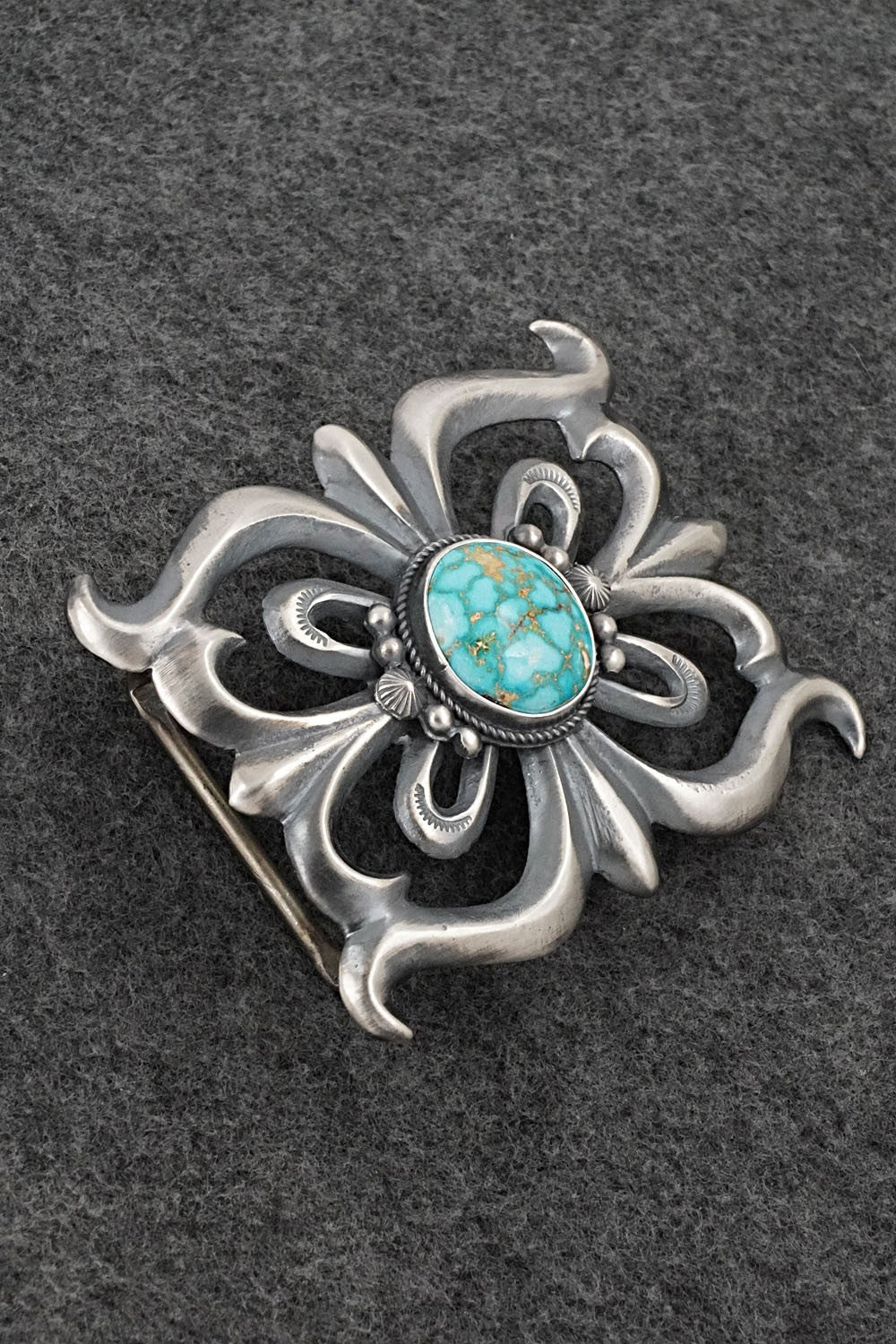 Turquoise & Sterling Silver Belt Buckle - Harrison Bitsue
