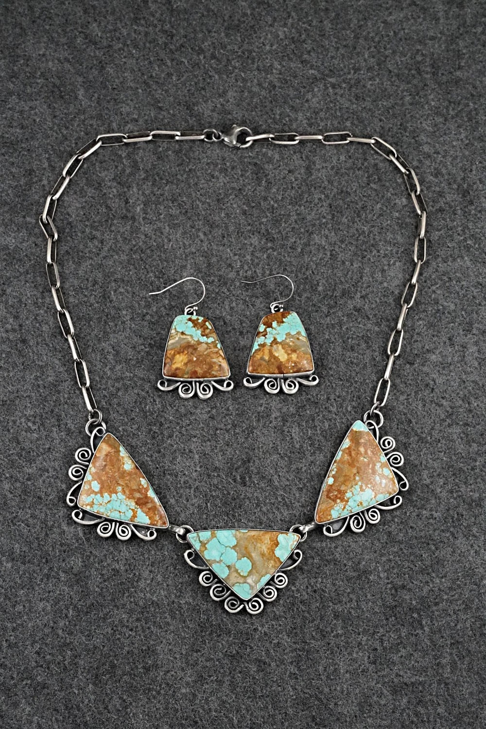 Turquoise & Sterling Silver Necklace and Earrings Set - Paul Livingston