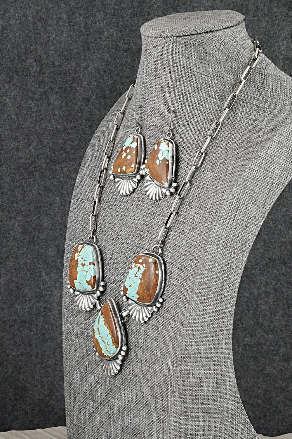 Turquoise & Sterling Silver Necklace and Earrings Set - Paul Livingston