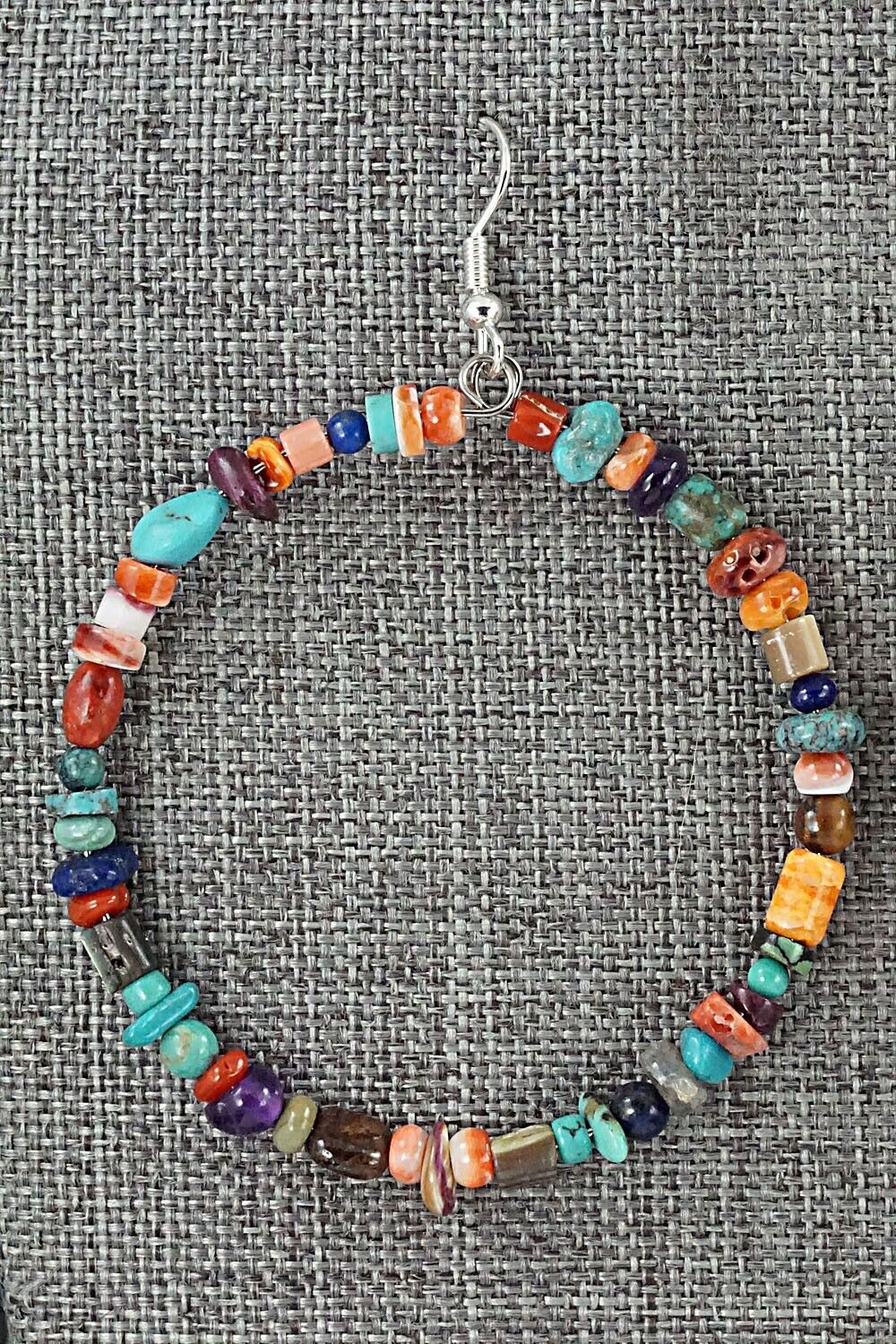 Multi Stone & Sterling Silver Hoop Earrings - Helen Tsosie