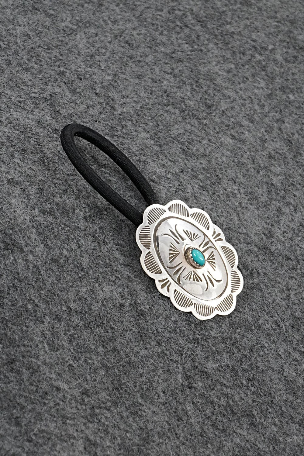 Turquoise & Sterling Silver Hair Tie - Bertha Begay