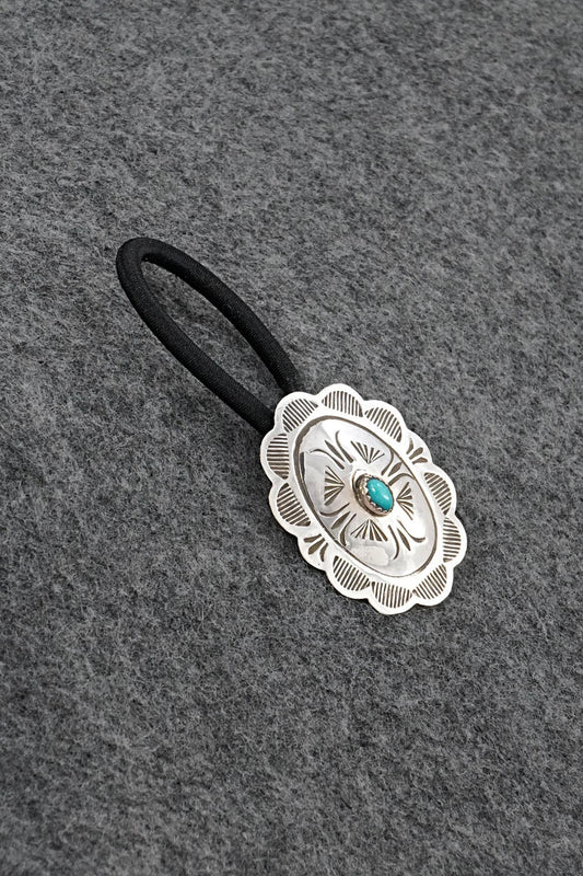 Turquoise & Sterling Silver Hair Tie - Bertha Begay