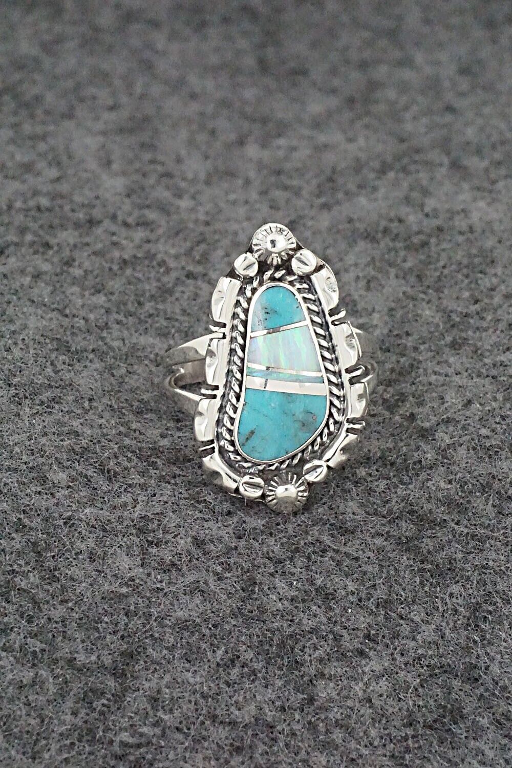 Turquoise, Opalite & Sterling Silver Ring - James Manygoats - Size 8