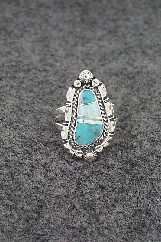 Turquoise, Opalite & Sterling Silver Ring - James Manygoats - Size 8