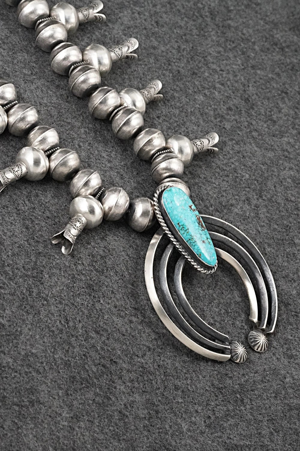 Turquoise & Sterling Silver Squash Blossom Necklace - Chris Hale