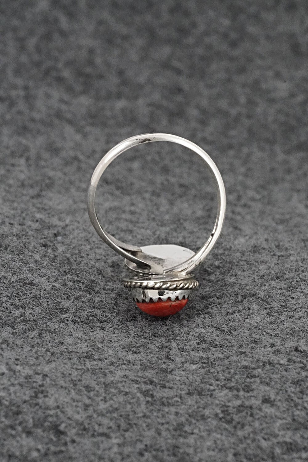 Spiny Oyster & Sterling Silver Ring - Esther White - Size 8 Adj.