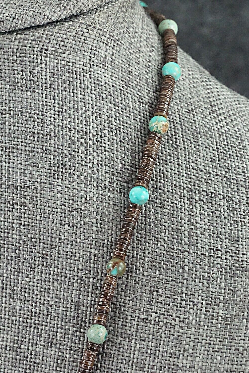 Turquoise, Shell & Sterling Silver Necklace 18" - Ramona Bird