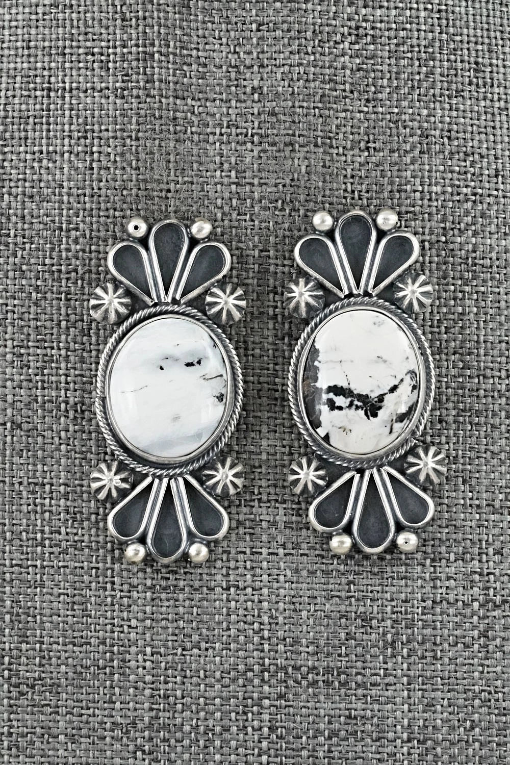 White Buffalo & Sterling Silver Squash Blossom Set - Paul Livingston