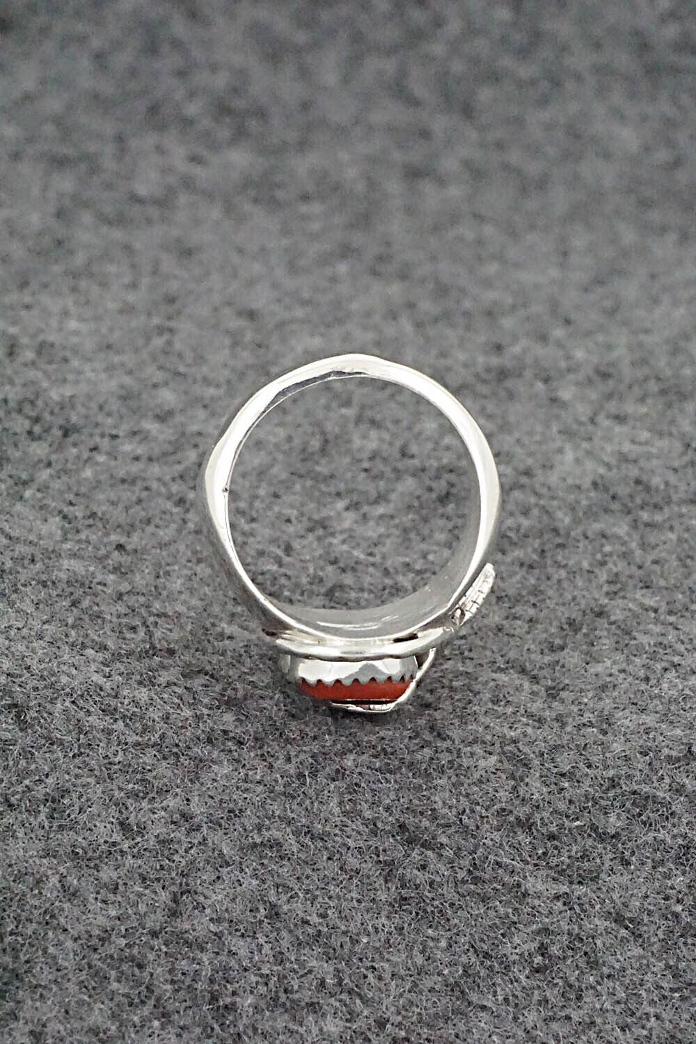 Turquoise, Coral & Sterling Silver Ring - Joy Calavaza - Size 7.5