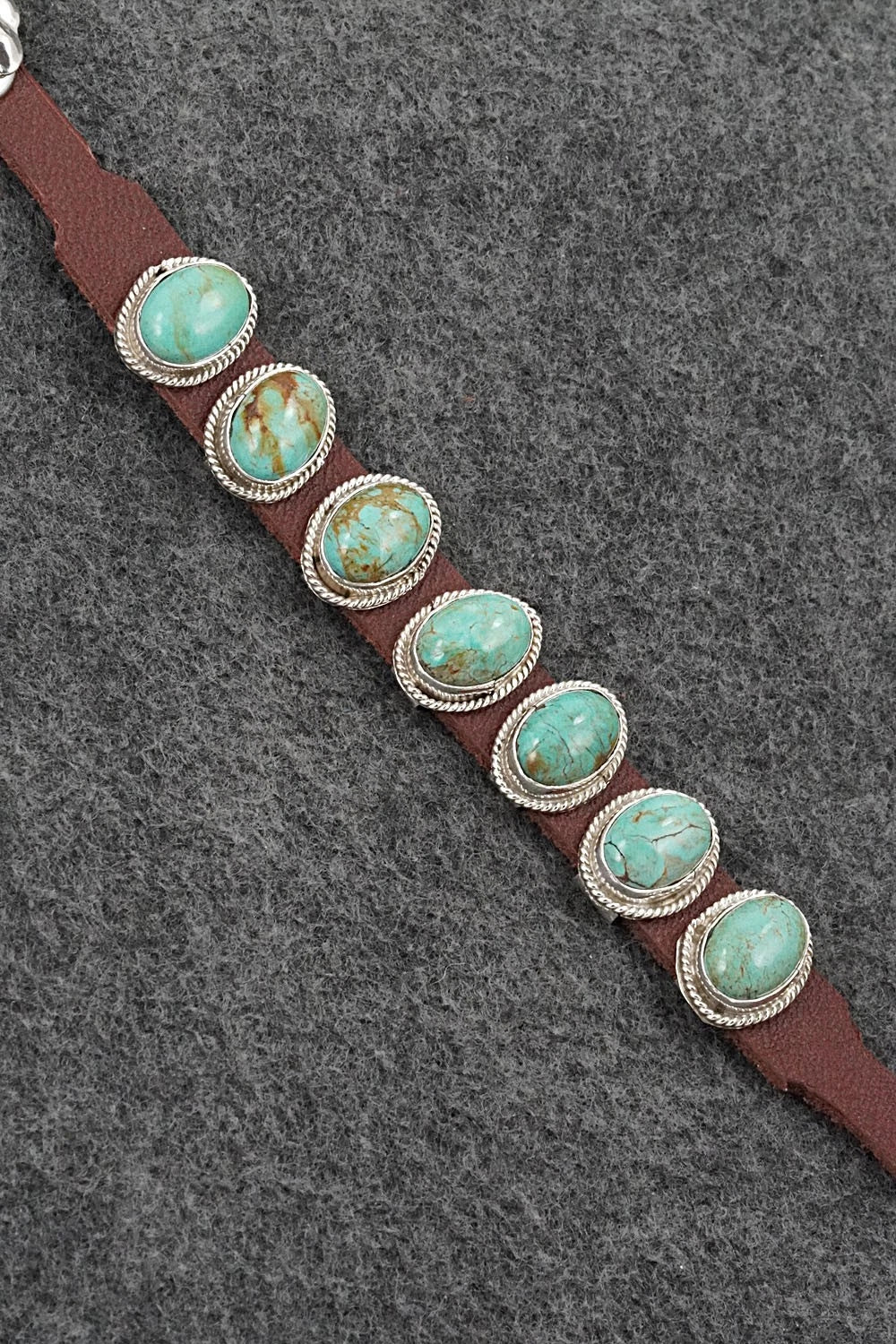 Turquoise, Sterling Silver & Leather Bracelet - Bonnie Willie