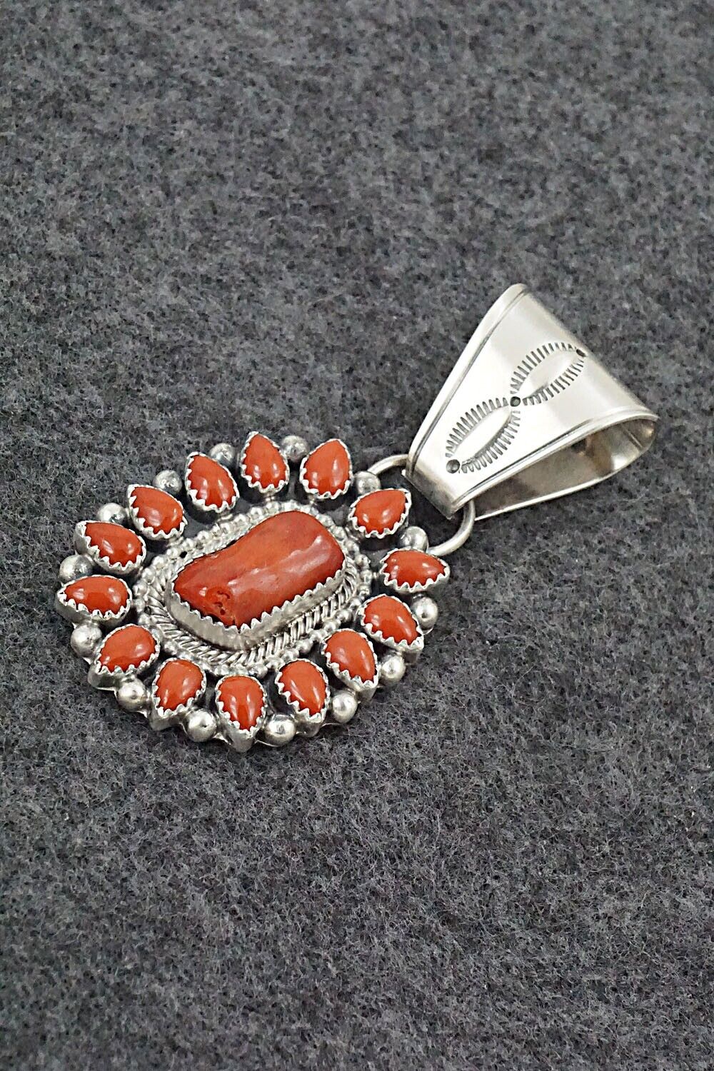 Coral & Sterling Silver Pendant - Tom Lewis