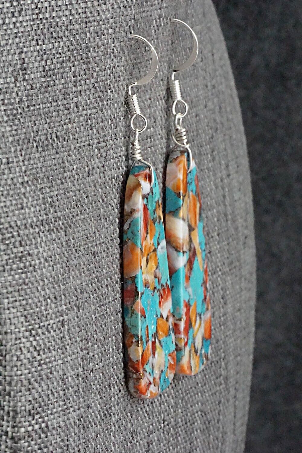 Spiny Oyster, Turquoise & Sterling Silver Earrings - Lupe Lovato