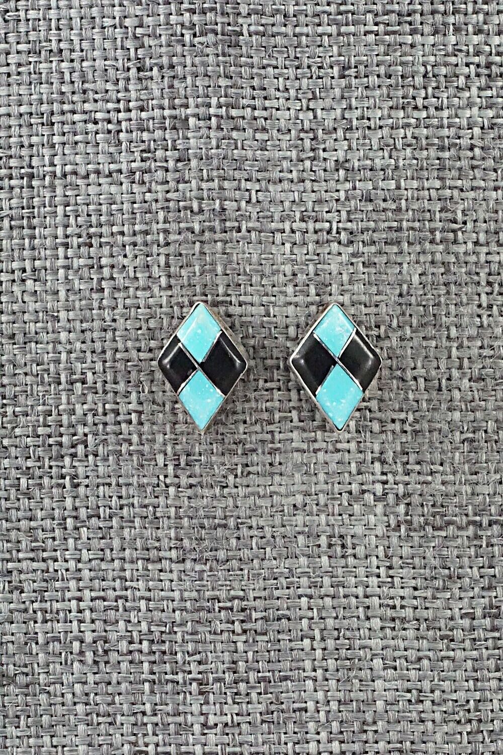Turquoise, Onyx & Sterling Silver Earrings - Doreen Luarkie