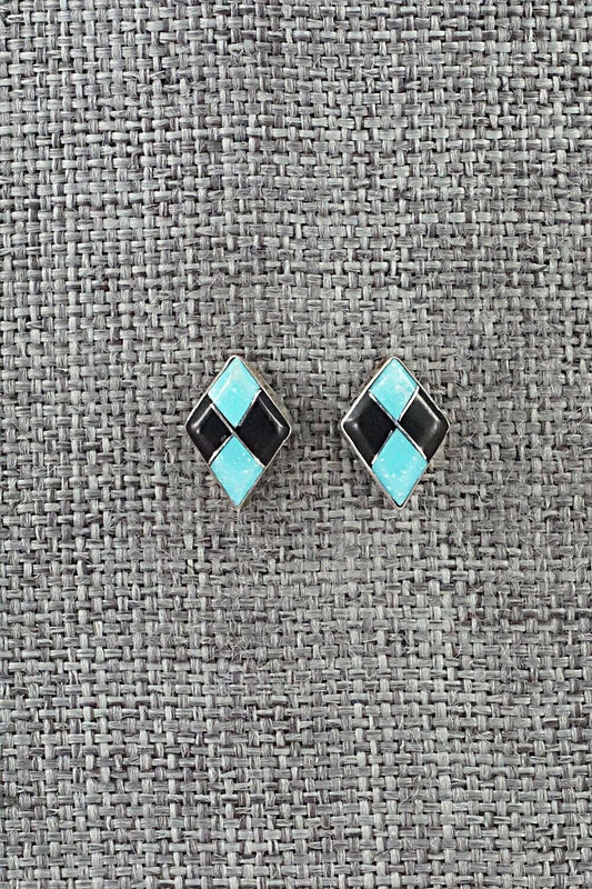 Turquoise, Onyx & Sterling Silver Earrings - Doreen Luarkie