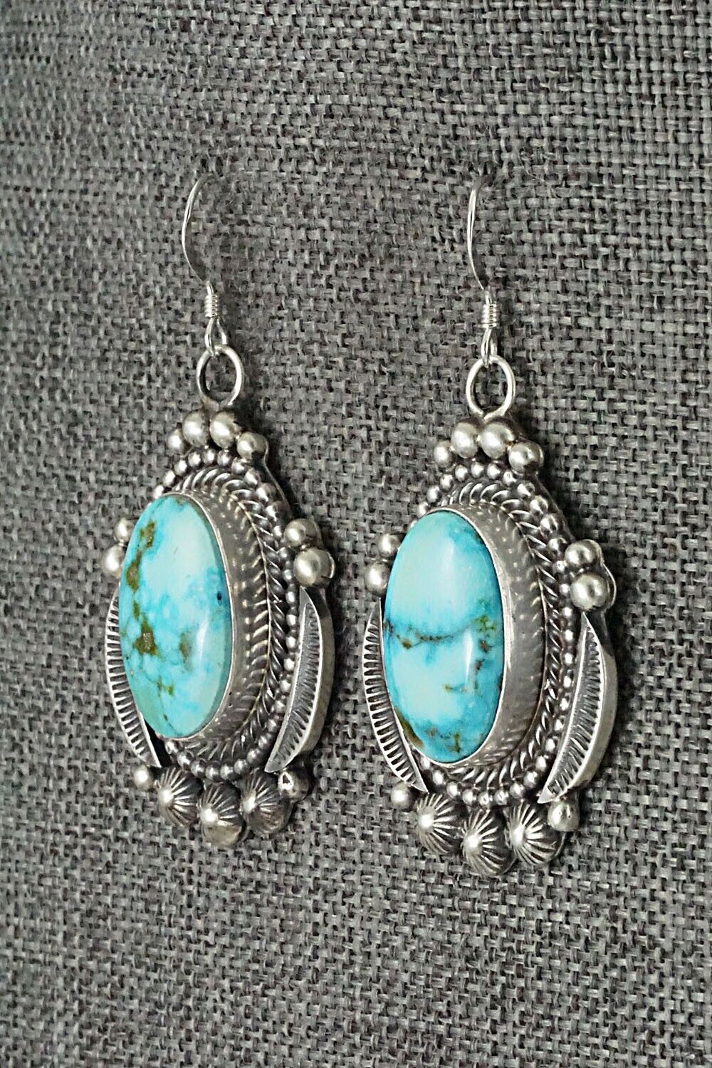 Turquoise & Sterling Silver Squash Blossom and Earrings Set - Tom Lewis