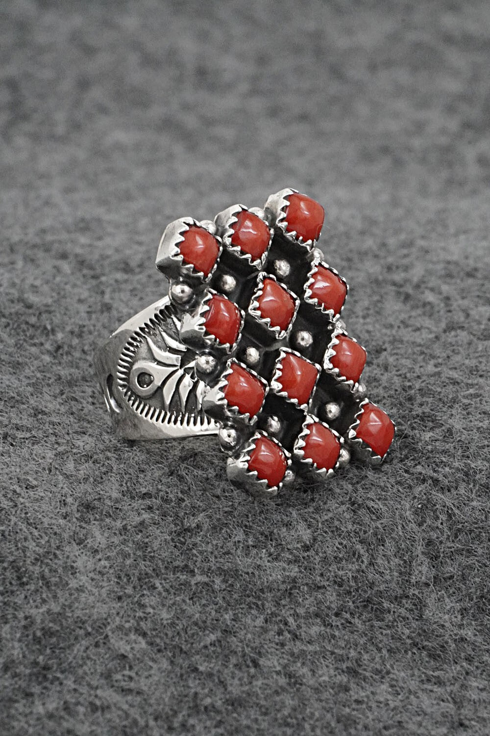Coral & Sterling Silver Ring - Verley Betone - Size 6.5