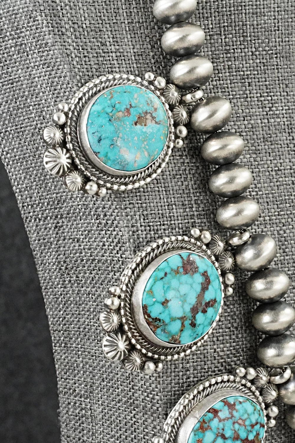 Turquoise & Sterling Silver Squash Blossom Necklace - Tom Lewis