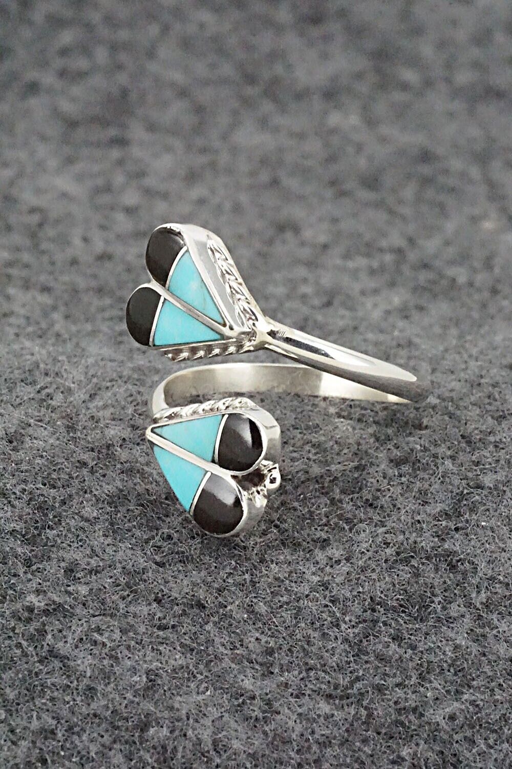 Turquoise, Onyx & Sterling Silver Ring - Velda Nastacio - Size 8.5 Adj.