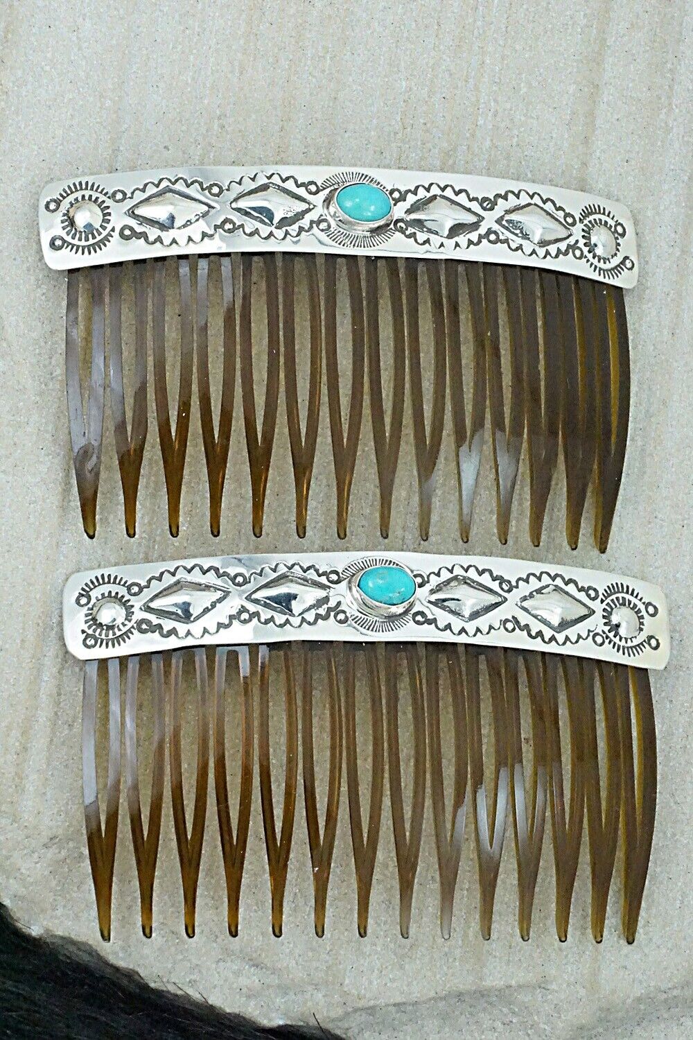 Turquoise & Sterling Silver Hair Combs - Jennie Blackgoat