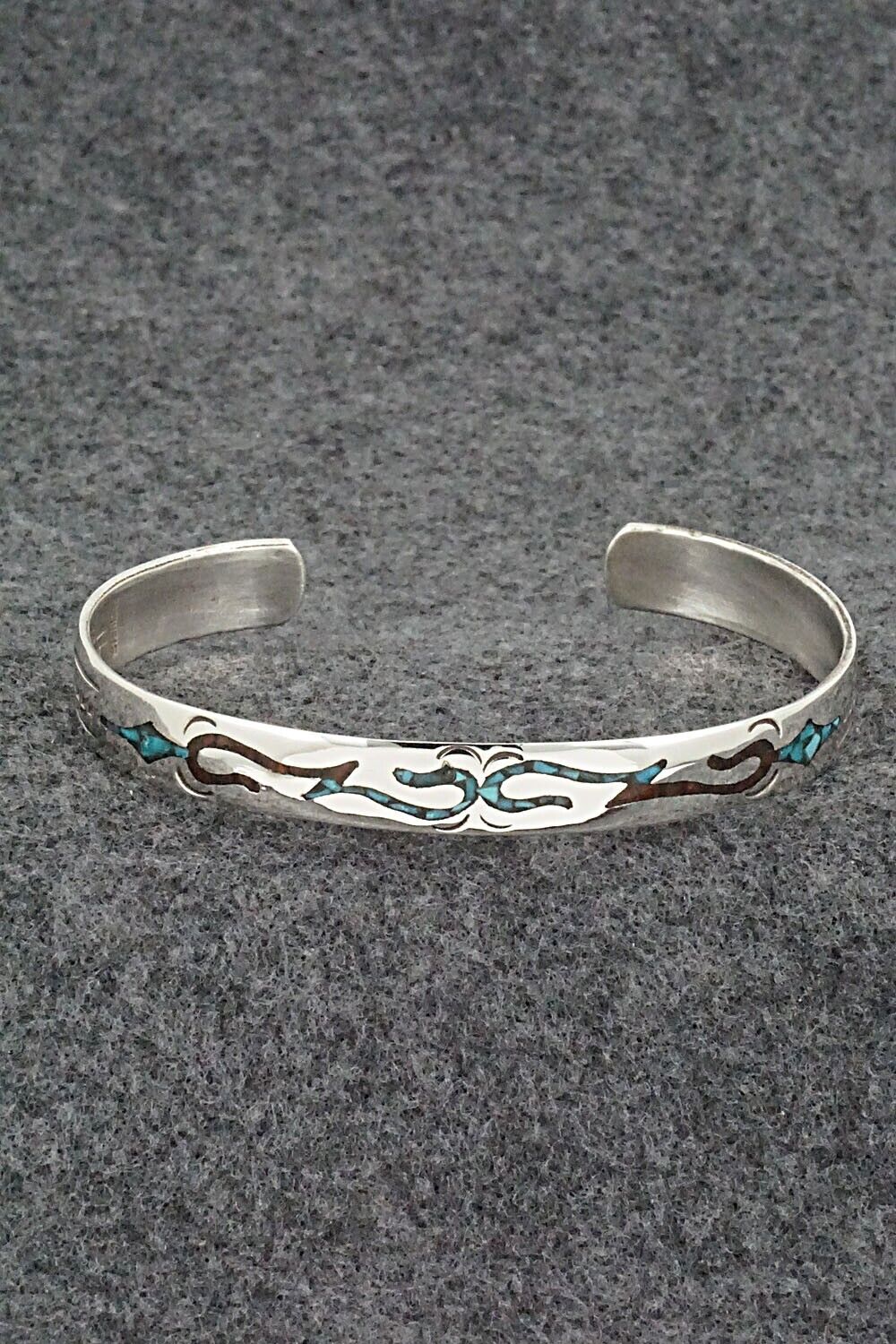Turquoise, Coral Chip Inlay & Sterling Silver Bracelet - Joleen Yazzie