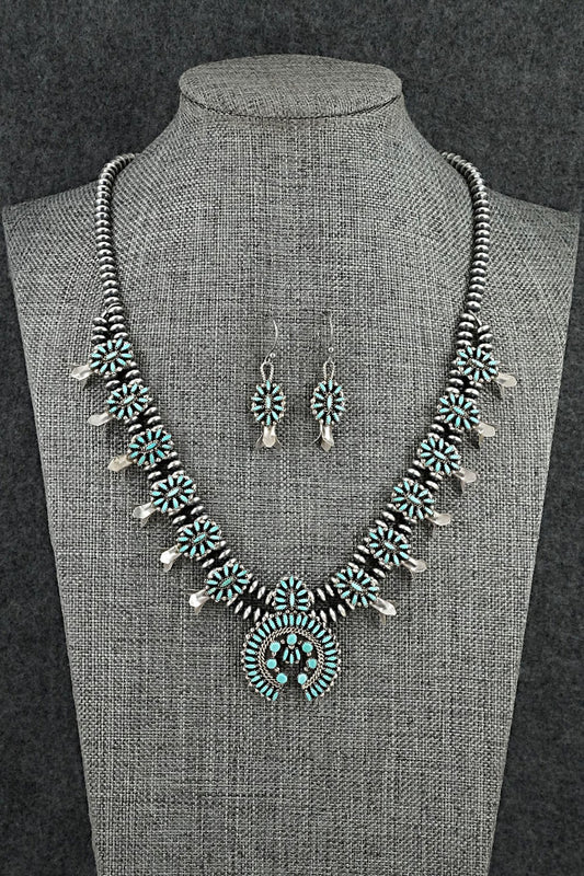 Turquoise & Sterling Silver Mini Squash Blossom Set - Lorena Peina