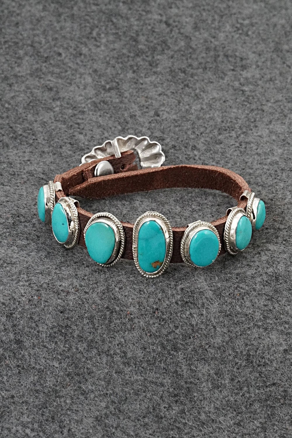 Turquoise, Sterling Silver & Leather Bracelet - Rosita Charlie
