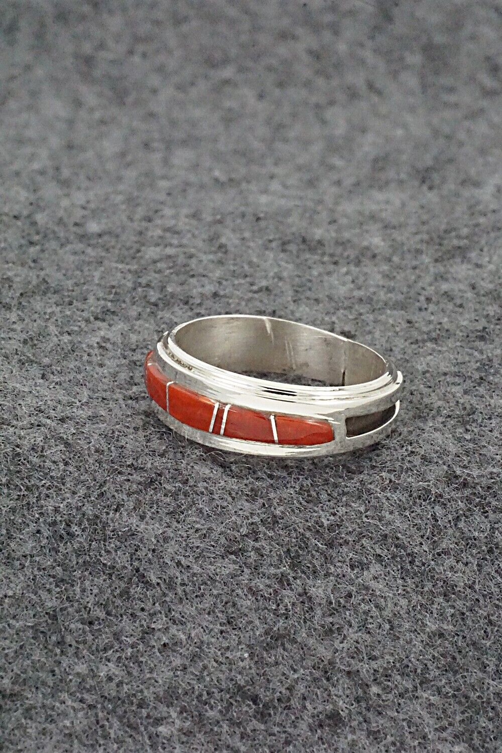 Coral & Sterling Silver Inlay Ring - Wilbert Muskett Jr. - Size 9.5