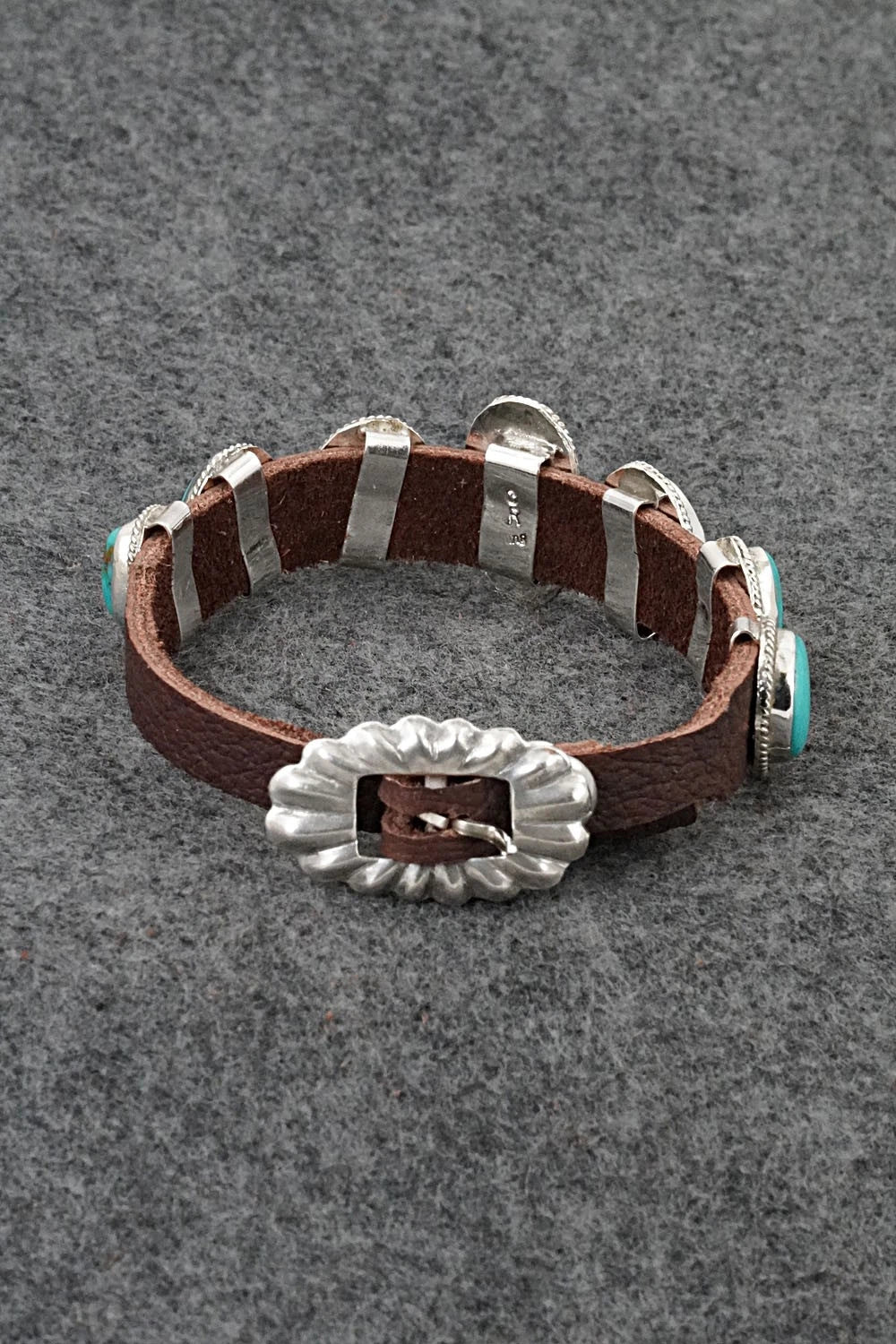 Turquoise, Sterling Silver & Leather Bracelet - Rosita Charlie