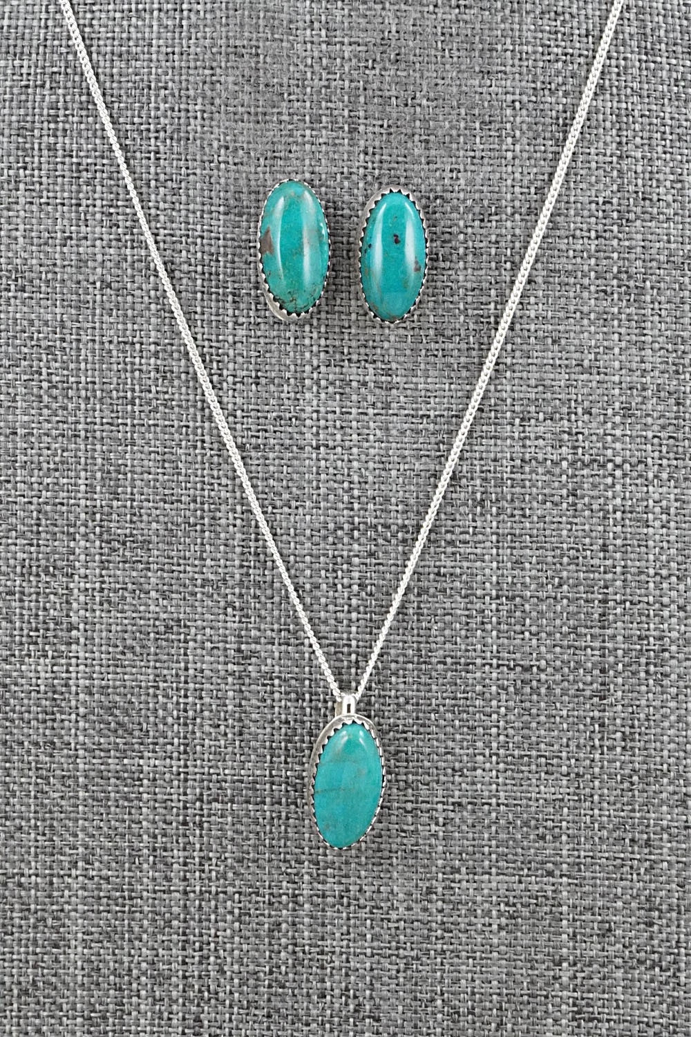 Turquoise & Sterling Silver Necklace and Earrings Set - Murray Hannaweeka