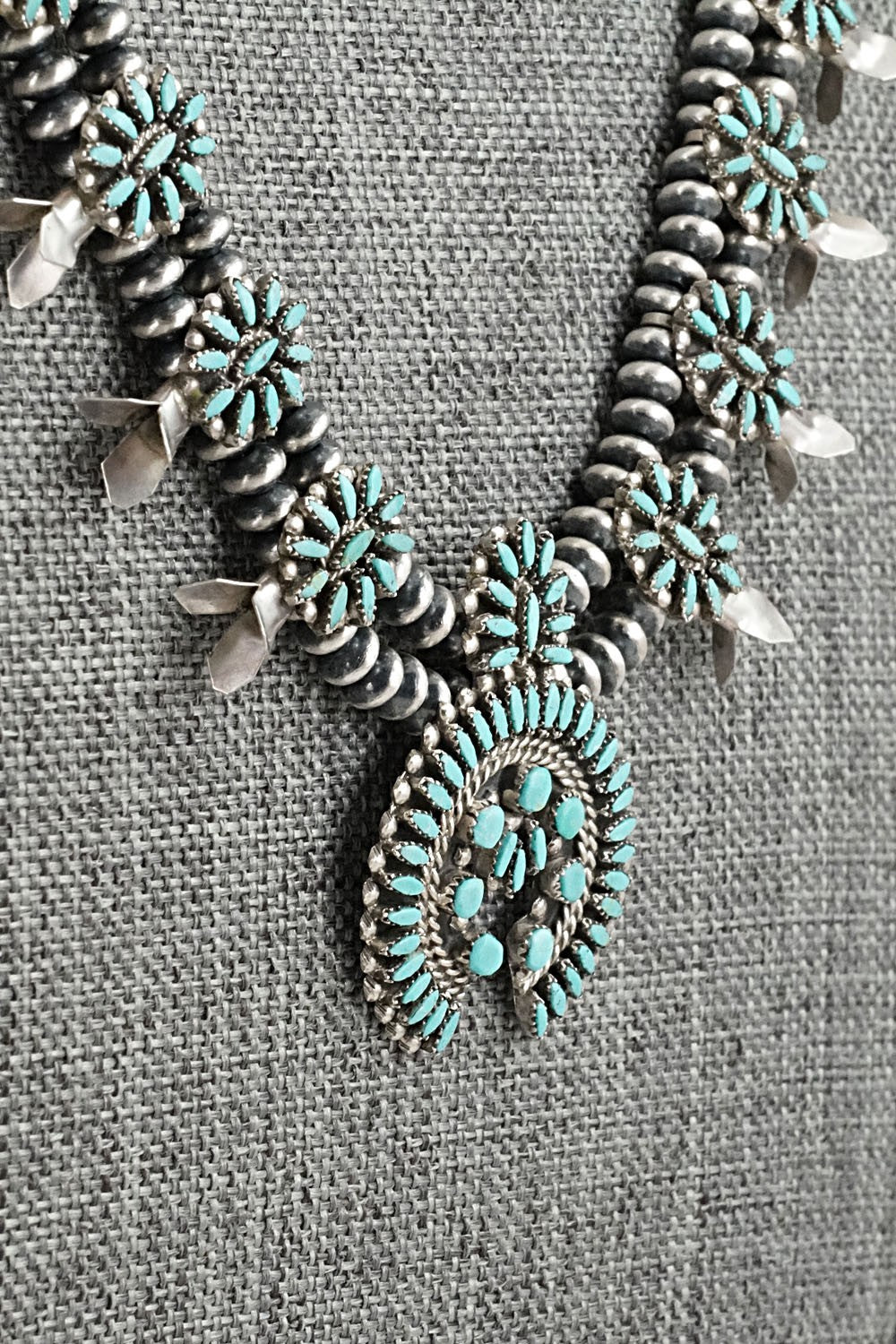 Turquoise & Sterling Silver Mini Squash Blossom Set - Lorena Peina