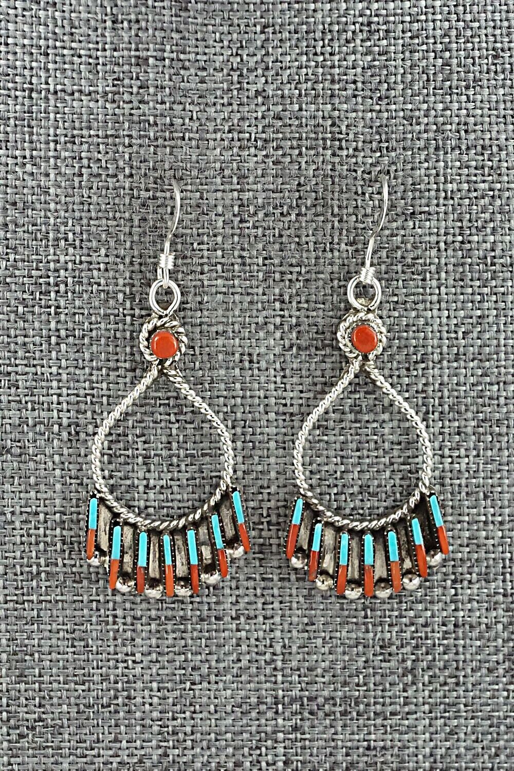 Turquoise, Coral & Sterling Silver Earrings - Carla Laconsello