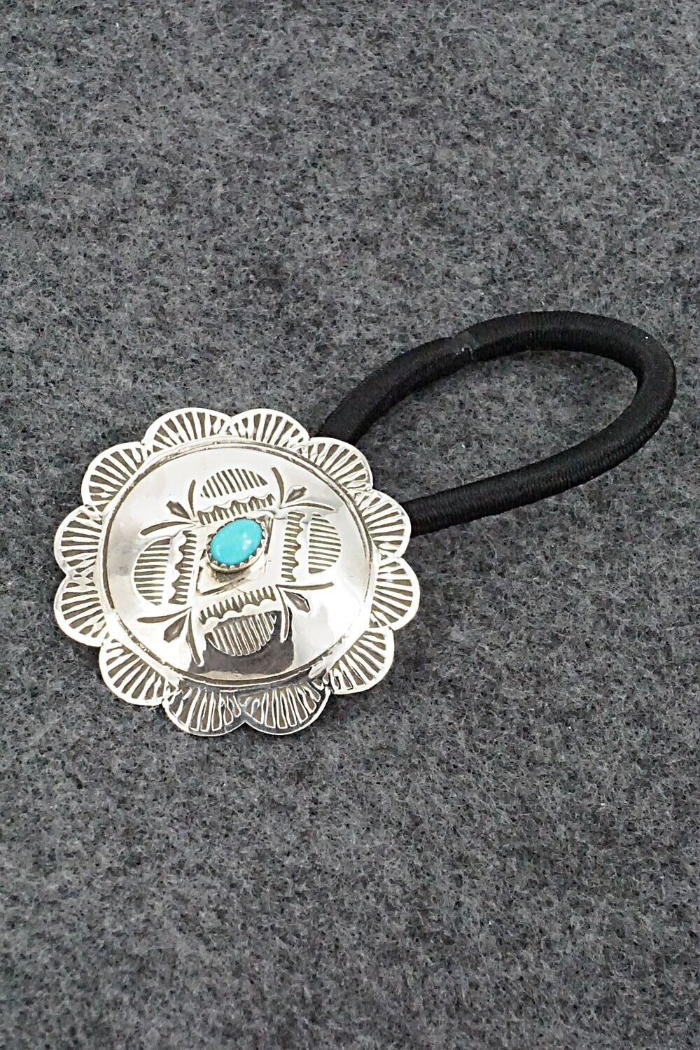 Turquoise & Sterling Silver Hair Tie - Bertha Begay