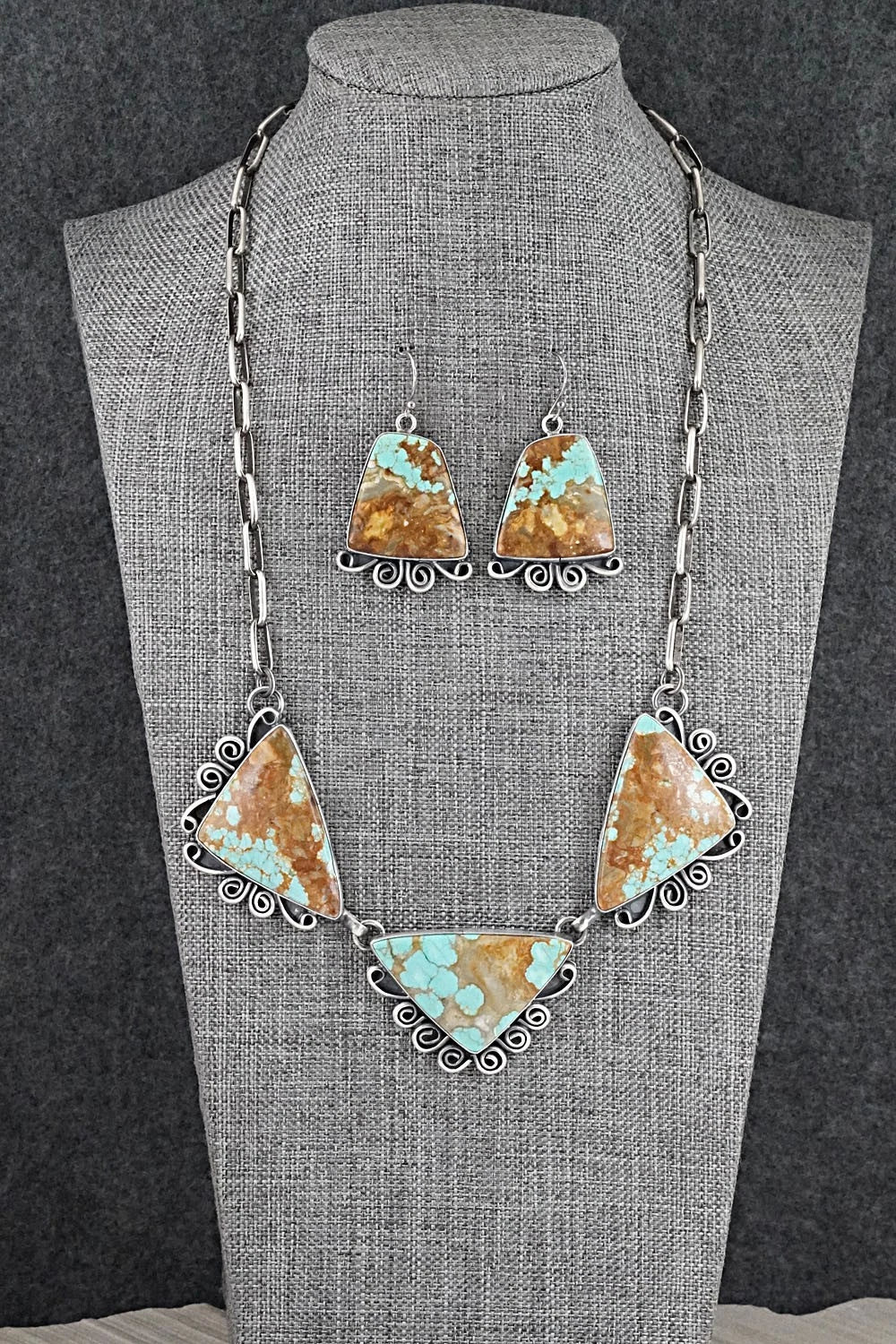 Turquoise & Sterling Silver Necklace and Earrings Set - Paul Livingston