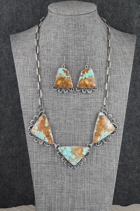 Turquoise & Sterling Silver Necklace and Earrings Set - Paul Livingston