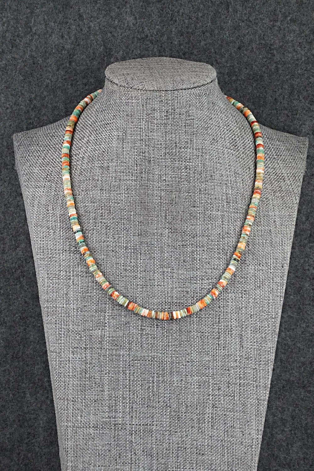 Turquoise, Spiny Oyster & Sterling Silver Necklace 17" - Doreen Jake