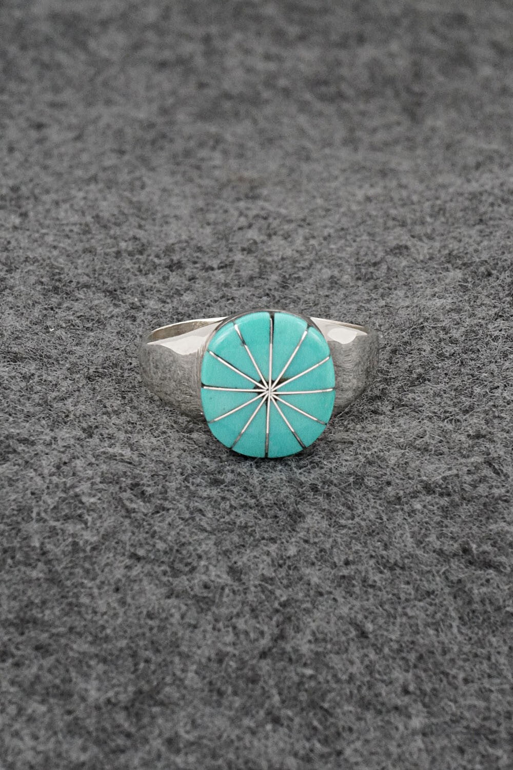 Turquoise & Sterling Silver Inlay Ring - Johnson Laweka - Size 9