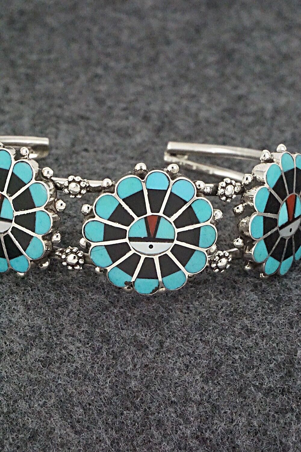 Multi Stone & Sterling Silver Inlay Bracelet - Delbert Soseeah