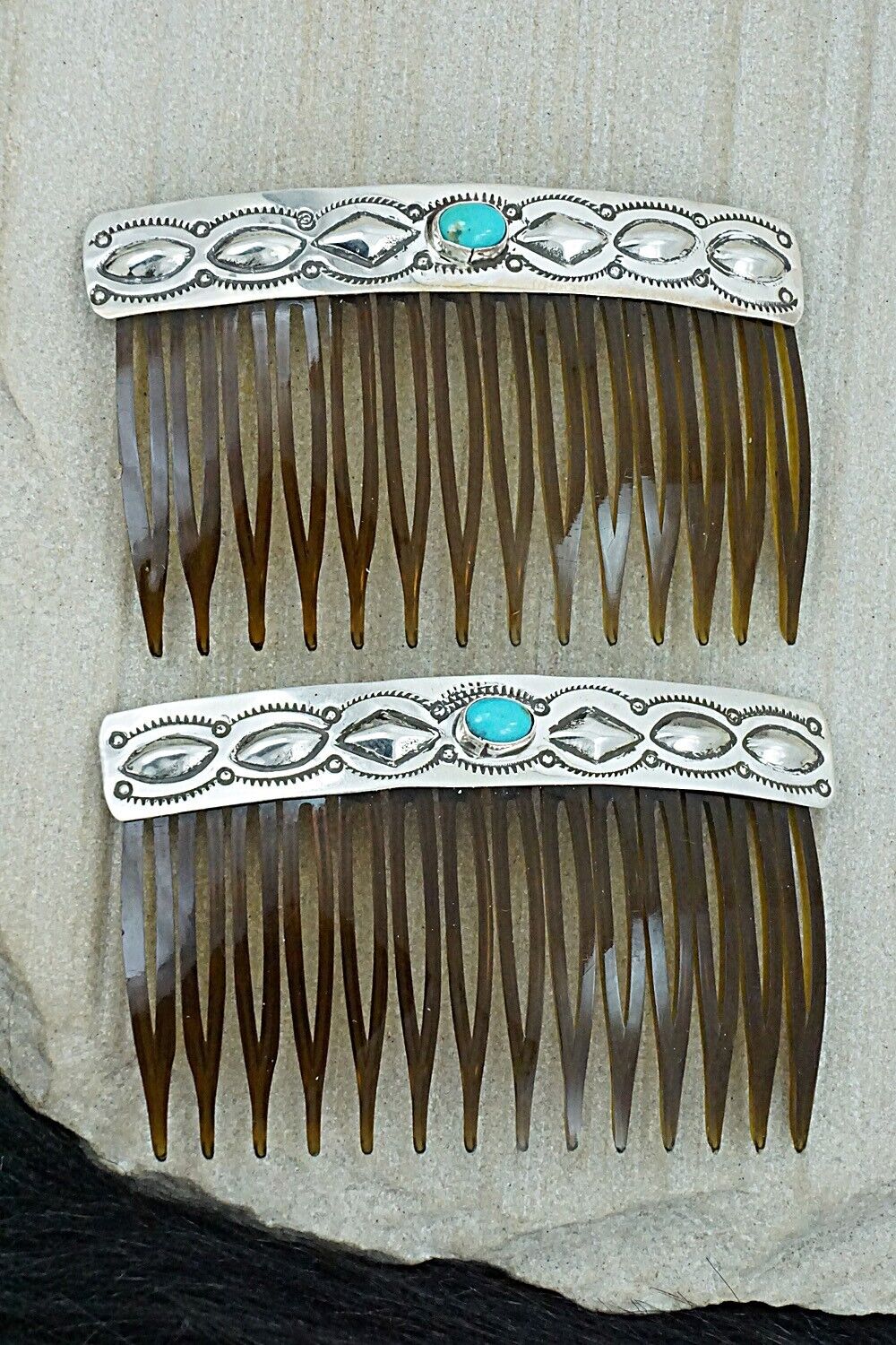 Turquoise & Sterling Silver Hair Combs - Jennie Blackgoat