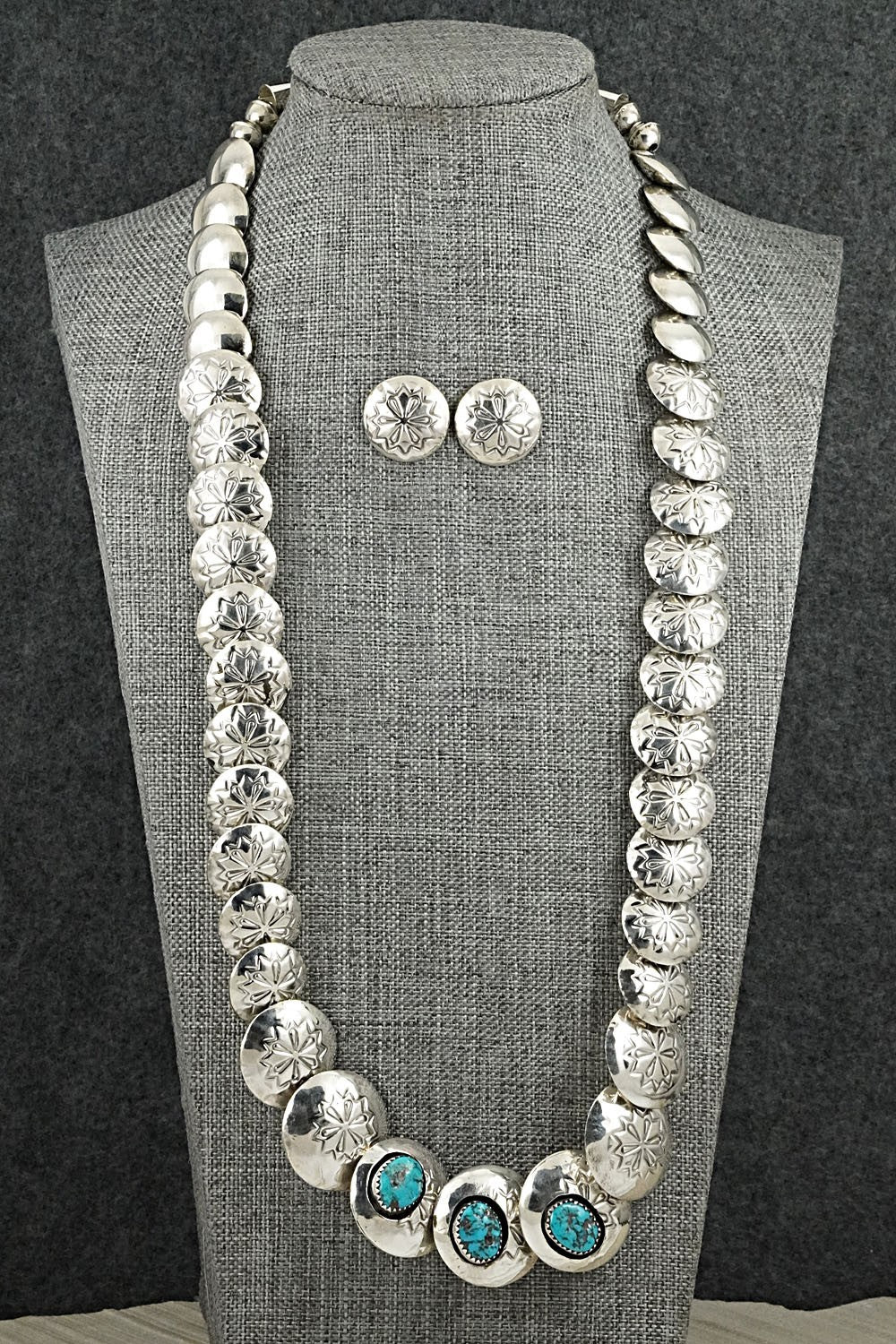 Turquoise & Sterling Silver Necklace and Earrings Set - Tim Thompson
