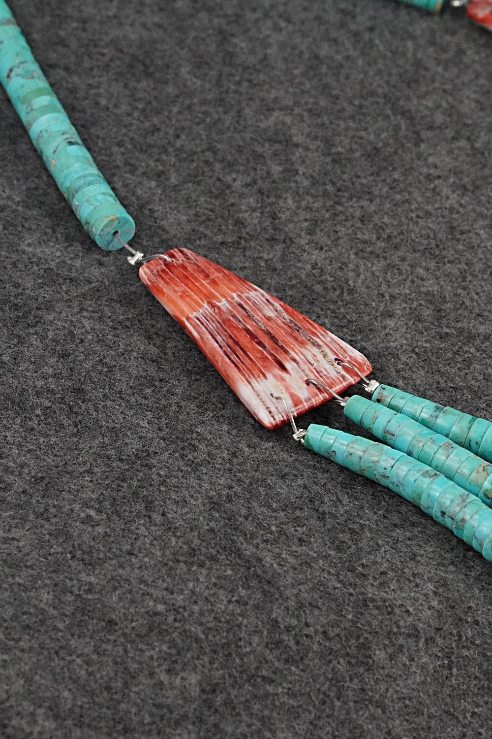 Turquoise, Spiny Oyster and Sterling Silver Necklace - Lupe Lovato